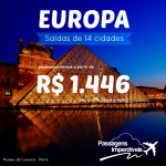 Promoção de passagens para a <b>EUROPA</b>, com saídas de 14 cidades brasileiras! A partir de R$ 1.446, ida e volta, com datas até Março/2015!