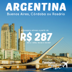 Passagens em promoção para a <b>ARGENTINA</b>: Buenos Aires, Córdoba ou Rosário, a partir de R$ 287, ida e volta! De <b>Novembro/14 a Maio/15</b>, inclusive <b>Carnaval</b>!