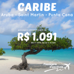 Garanta já sua passagem em promoção para o <b>CARIBE: Aruba, Punta Cana ou Saint Martin</b>! A partir de R$ 1.091, ida e volta, de Dezembro/14 até Fevereiro/15, com <b>saídas de 15 cidades</b>!