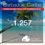 Passagens em promoção para <b>BARBADOS</b>, no Caribe! A partir de R$ 1.257, ida e volta! Datas até Novembro/2015!