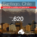 Promoção de passagens para <b>SANTIAGO</b>, no Chile! Saídas de 34 cidades, a partir de R$ 620, ida e volta! Datas até Maio/2016!