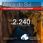 Passagens para a <b>ÁFRICA DO SUL</b>: Cape Town ou Joanesburgo, a partir de R$ 2.240, ida e volta! Opções de <b>VOO DIRETO</b> pela South African! Datas em 2016!