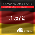 Seleção de passagens para a <b>ALEMANHA</b>: Berlim, Dusseldorf, Frankfurt, Munique, Stuttgart e mais! A partir de R$ 1.572, ida e volta!