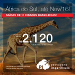 Promoção de Passagens para a <b>África do Sul: Cape Town, Durban, Joanesburgo</b>! A partir de R$ 2.120, ida e volta; a partir de R$ 2.645, ida e volta, COM TAXAS INCLUÍDAS! Voos operados pela South African!