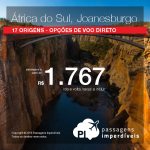 Promoção de Passagens para a <b>África do Sul: Joanesburgo</b>! A partir de R$ 1.767, ida e volta; a partir de R$ 2.199, ida e volta, COM TAXAS INCLUÍDAS! Opções de <b>VOO DIRETO</b>!