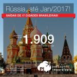 Passagens para a <b>Rússia: Moscou ou Sao Petersburgo</b>! Saídas de 17 cidades brasileiras, a partir de R$ 1.909, ida e volta; a partir de R$ 2.589, ida e volta, COM TAXAS INCLUÍDAS, em até 10x sem juros!