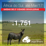 Promoção de Passagens para a <b>África do Sul: Cape Town, Durban, Joanesburgo</b>! A partir de R$ 1.751, ida e volta; a partir de R$ 2.338, ida e volta, COM TAXAS INCLUÍDAS, em até 5x sem juros!