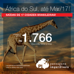 Promoção de Passagens para a <b>África do Sul: Cape Town, Durban, Joanesburgo</b>! A partir de R$ 1.766, ida e volta; a partir de R$ 2.166, ida e volta, COM TAXAS INCLUÍDAS! Datas até Março/2017!