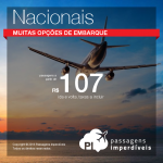 Seleção das melhores <b>PASSAGENS NACIONAIS</b> em promoção! A partir de R$ 107, ida e volta!