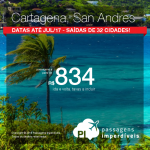 Seleção de Passagens para a <b>COLÔMBIA: Cartagena ou San Andres</b>, saindo de 32 cidades brasileiras! A partir de R$ 834, ida e volta; a partir de R$ 1.197, ida e volta, COM TAXAS INCLUÍDAS, em até 10x sem juros! Datas até 2017!