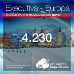 Excelente oportunidade! Passagens em <b>CLASSE EXECUTIVA</b> para a EUROPA, com datas até 2017 – inclusive NATAL e ANO NOVO! <b>Alemanha: Frankfurt; França: Paris; Inglaterra: Londres</b>! A partir de R$ 4.230, ida e volta; a partir de R$ 4.703, ida e volta, COM TAXAS INCLUÍDAS!