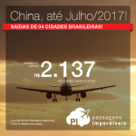 Promoção de Passagens para <b>China: Chengdu, Kunming, Pequim, Shenzhen, Xangai; Hong Kong: Hong Kong</b>! A partir de R$ 2.157, ida e volta; a partir de R$ 2.406, ida e volta, COM TAXAS INCLUÍDAS!