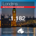 Promoção de Passagens para <b>Inglaterra: Londres</b>! A partir de R$ 1.182, ida e volta; a partir de R$ 1.987, ida e volta, COM TAXAS INCLUÍDAS!