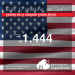 Passagens para 17 destinos dos <b>Estados Unidos: Austin, Boston, Chicago, Dallas, Las Vegas, Long Beach, Los Angeles, Burbank, Miami, Nova York, Oakland, Orlando, Palm Springs, Sacramento, San Francisco, San Jose, Santa Ana</b>! A partir de R$ 1.444, ida+volta; R$ 1.873, ida+volta, C/TAXAS!