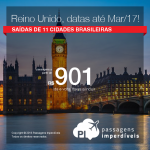 Ainda dá tempo! Passagens para o Reino Unido: <b>Dyce, Edimburgo, Glasgow, Leeds Bradford, Londres, Manchester, Newcastle</b>! A partir de R$ 901, ida+volta; R$ 1.793, ida+volta, C/TAXAS! Opções de <b>PARADA GRÁTIS</b> nos Estados Unidos por R$ 1.506, TODOS OS TRECHOS!