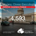 Promoção de Passagens para <b>Cuba: Havana</b>, em <b>Classe Executiva</b>! A partir de R$ 4.593, ida e volta, COM TAXAS INCLUÍDAS, em até 8x sem juros! Datas até Janeiro/2018, saindo de 21 cidades!