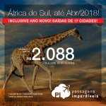 Promoção de Passagens para a <b>África do Sul: Cape Town, Durban, Joanesburgo, Port Elizabeth</b> com datas até Abril/2018, inclusive ANO NOVO! A partir de R$ 2.088, ida e volta, COM TAXAS INCLUÍDAS! Saídas de 17 cidades!