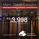 Promoção de Passagens em <b>Classe Executiva</b> para <b>MIAMI</b>, voando Copa ou Aeroméxico! A partir de R$ 3.998, ida e volta, COM TAXAS, em até 12x sem juros! Datas até 2018!