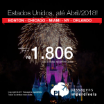 Ainda dá tempo! Passagens para os Estados Unidos: <b>Boston; Chicago; Miami; Nova York ou Orlando</b>, com valores a partir de R$ 1.806, ida e volta, C/ TAXAS INCLUÍDAS, em até 10x sem juros! Saídas de 07 cidades brasileiras!