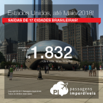 Promoção de Passagens para 10 destinos dos <b>ESTADOS UNIDOS</b>: Chicago, Dallas, Houston, Las Vegas, Los Angeles, Miami, Nova York, Orlando, San Antonio ou San Francisco! A partir de R$ 1.831, ida e volta, COM TAXAS INCLUÍDAS, em até 10x sem juros!