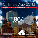 Passagens para o <b>Chile: Santiago</b>! A partir de R$ 864, ida e volta, COM TAXAS INCLUÍDAS! Saídas de 16 cidades, até Ago/2018!