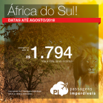 Promoção de Passagens para a <b>África do Sul: Cape Town ou Joanesburgo</b>! A partir de R$ 1.794, ida e volta, COM TAXAS INCLUÍDAS! Datas Até Agosto/2018. Saídas de 6 cidades.