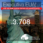 MUITO BOM!!! Passagens em <b>CLASSE EXECUTIVA</b> para os <b>Estados Unidos: Miami ou Nova York</b>! A partir de R$ 3.708, ida e volta, COM TAXAS! Até 10x sem juros, datas até Agosto/2018!