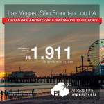 Promoção de Passagens para os <b>Estados Unidos: Las Vegas, Los Angeles ou San Francisco</b>! A partir de R$ 1.911, ida e volta, COM TAXAS INCLUÍDAS! Até 10x SEM JUROS! Datas até Agosto/2018. Saídas de 17 cidades.