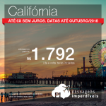 Promoção de Passagens para a <b>Califórnia: Los Angeles, Ontario, San Francisco</b>! A partir de R$ 1.792, ida e volta, COM TAXAS INCLUÍDAS! Até 6x SEM JUROS! Datas até Outubro/2018. Saídas de 16 cidades!