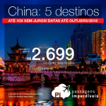 Promoção de Passagens para a <b>China: Kunming, Macau, Pequim, Xangai, Hong Kong</b>! A partir de R$ 2.699, ida e volta, COM TAXAS INCLUÍDAS! Até 10x SEM JUROS! Datas até Outubro/2018.