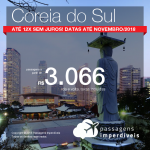 Promoção de Passagens para a <b>Coreia do Sul</b>! A partir de R$ 3.066, ida e volta, COM TAXAS INCLUÍDAS! Até 12x SEM JUROS! Datas até Novembro/2018.