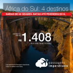 Promoção de Passagens para a <b>África do Sul: Cape Town, Durban, Joanesburgo ou Port Elizabeth</b>! A partir de R$ 1.408, ida e volta, COM TAXAS INCLUÍDAS! Saídas de 38 origens. Datas até Fevereiro/2019.