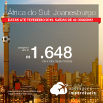 Promoção de Passagens para a <b>África do Sul: Joanesburgo</b>! A partir de R$ 1.648, ida e volta, COM TAXAS INCLUÍDAS! Até 4x SEM JUROS! Datas até Fevereiro/2019. Saídas de 40 origens!