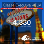 Atenção! <b>Classe Executiva – ESTADOS UNIDOS: Las Vegas ou Orlando</b>! Datas, inclusive, no Ano Novo! Passagens a partir de R$ 4.330, ida e volta, COM TAXAS INCLUÍDAS, em até 5x sem juros! Datas de Julho/2018 até Janeiro/2019!