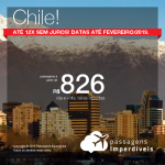 Promoção de Passagens para o <b>Chile: Concepción, Copiapo, La Serena ou Santiago</b>! A partir de R$ 826, ida e volta, COM TAXAS INCLUÍDAS! Até 12x SEM JUROS! Datas até Fevereiro/2019.