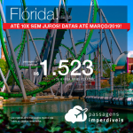 Passagens para a <b>Flórida: Fort Lauderdale, Miami ou Orlando</b>! A partir de R$ 1.523, ida e volta, COM TAXAS INCLUÍDAS! Até 10x SEM JUROS! Datas até Março/2019! 21 origens!