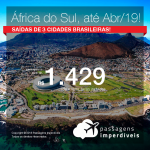 Promoção de Passagens para a <b>ÁFRICA DO SUL: Cape Town, Durban, Joanesburgo ou Port Elizabeth</b>! A partir de R$ 1.429, ida e volta, COM TAXAS INCLUÍDAS! Datas até Abril/2019!