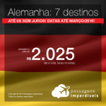 Passagens para a <b>Alemanha: Berlim, Colonia, Dusseldorf, Frankfurt, Hamburgo, Munique, Stuttgart</b>! A partir de R$ 2.024, ida e volta, COM TAXAS! Até 6x SEM JUROS! Até Março/2019! Incluindo datas na Oktoberfest!