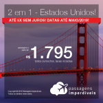 Promoção de Passagens 2 em 1 para os EUA – Escolha 2 entre <b>Las Vegas, Los Angeles, Miami, Nova York, Orlando ou San Francisco</b>! A partir de R$ 1.795, todos os trechos, COM TAXAS! Até 5x SEM JUROS! Até Maio/2019!