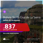 Passagens em promoção para a Bolivia: Santa Cruz de La Sierra, com valores a partir de R$ 837, ida e volta, c/ taxas!