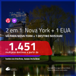 Promoção de Passagens 2 em 1 EUA – <b>BOSTON, CHICAGO, LAS VEGAS, LOS ANGELES, MIAMI, ORLANDO ou SAN FRANCISCO + NOVA YORK</b>! A partir de R$ 1.451, todos os trechos, c/ taxas!