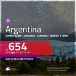 Promoção de Passagens para a <b>ARGENTINA: Bariloche, Buenos Aires, Cordoba, El Calafate, Jujuy, Mendoza, Rosario ou Ushuaia</b>! A partir de R$ 654, ida e volta, c/ taxas!