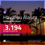 Passagens para o <b>HAVAÍ ou ALASCA</b>! A partir de R$ 3.194, ida e volta, c/ taxas!