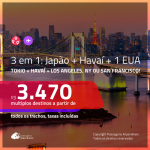 Passagens 3 em 1 – <b>JAPÃO: Tokio + HAVAÍ + LOS ANGELES, NOVA YORK ou SAN FRANCISCO</b>! A partir de R$ 3.470, todos os trechos, c/ taxas!