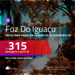 Promoção de Passagens para <b>FOZ DO IGUAÇU</b>! A partir de R$ 315, ida e volta, c/ taxas! Datas para viajar em JANEIRO/20 ou FEVEREIRO/20!