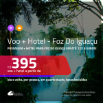 Promoção de <b>PASSAGEM + HOTEL</b> para <b>FOZ DO IGUAÇU</b>! A partir de R$ 395, por pessoa, quarto duplo, c/ taxas, em até 12x SEM JUROS! Com opções de CAFÉ DA MANHÃ incluso!