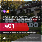 Promoção de <b>PASSAGEM + HOSPEDAGEM</b> para <b>GRAMADO</b> com opções de café da manhã incluso! A partir de R$ 412, por pessoa, quarto duplo, c/ taxas!