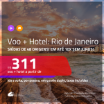 Promoção de <b>PASSAGEM + HOTEL</b> para o <b>RIO DE JANEIRO</b>! A partir de R$ 311, por pessoa, quarto duplo, c/ taxas!