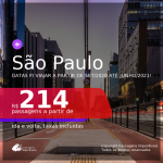 Passagens para <b>SÃO PAULO</b>, com datas para viajar a partir de Setembro/2020 e opções até Junho/2021! A partir de R$ 214, ida e volta, c/ taxas!