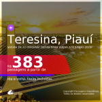 Passagens para <b>TERESINA, Piauí</b>, com datas para viajar até JUNHO 2021! A partir de R$ 383, ida e volta, c/ taxas!